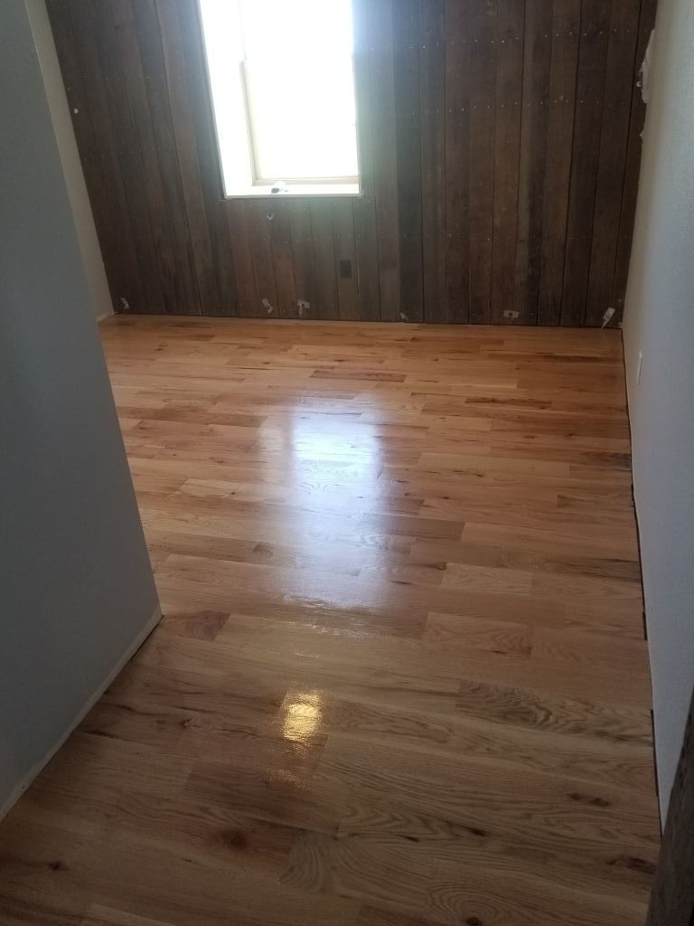 5" #2 Red Oak Sand and Finish wood floor in hunting cabin
