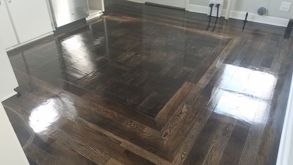 Random species dark stain sand and finish hardwood floor